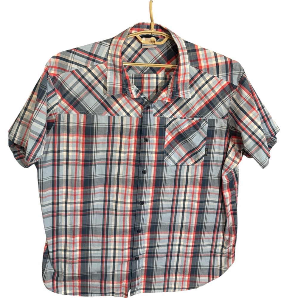 Columbia Plaid Short Sleeve Button Down Shirt Red Blue Regular Fit Sz XXL